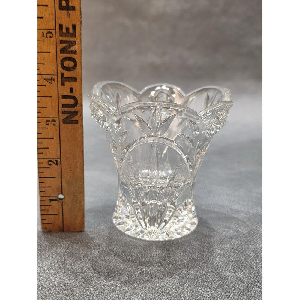 Clear Cut Glass Rose Bowl Scalloped Rim‎ Embossed Floral Design 4 Inch